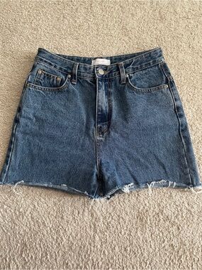 OAK + FORT Indigo Raw-Hem High-Rise Denim Shorts